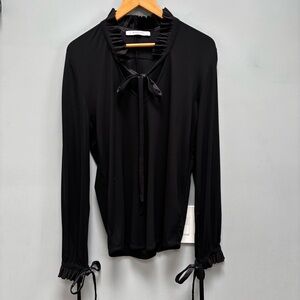 Givenchy Paris Ruffle High Neck Front Tie Long Sleeve Blouse in Black 40 / 8